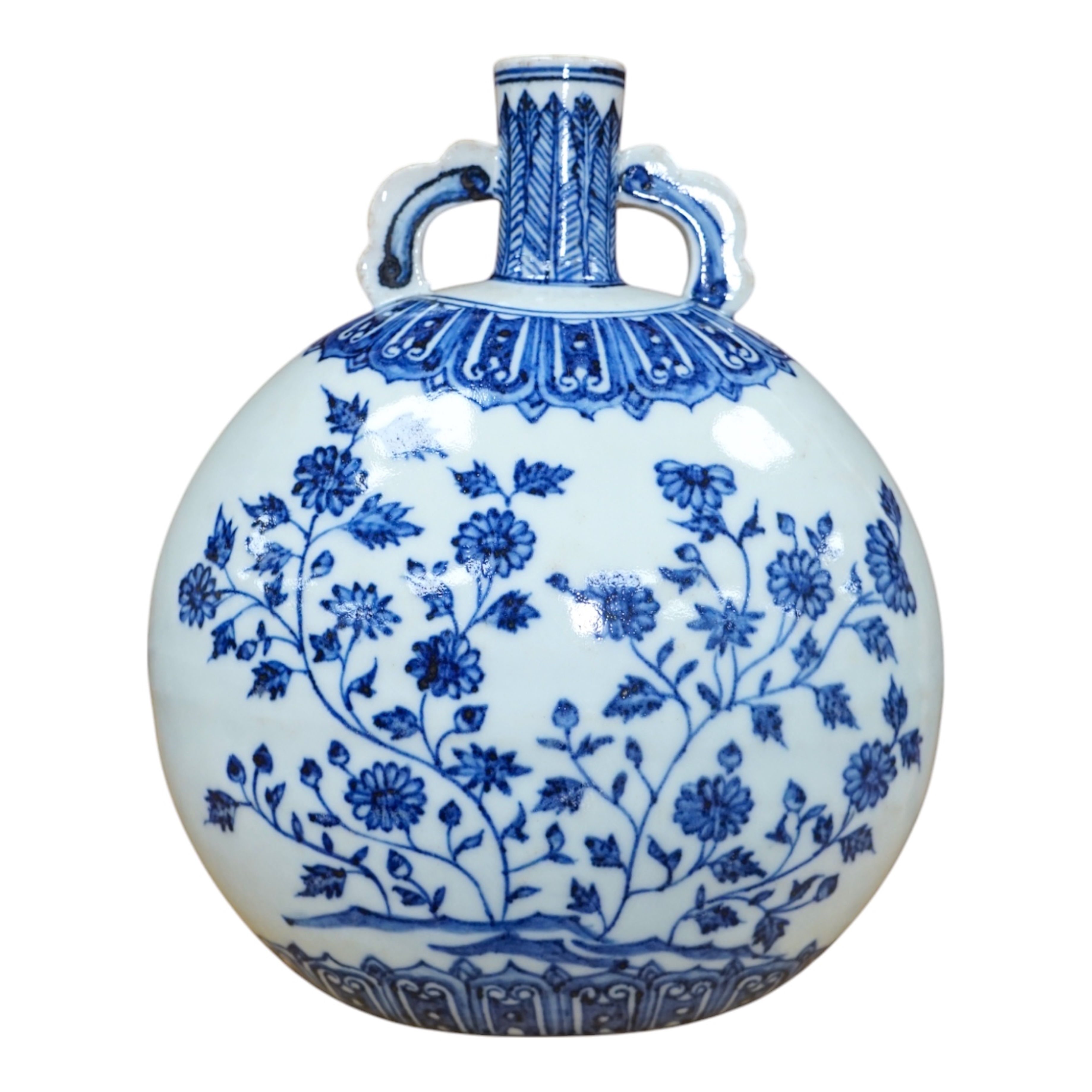 A Chinese blue and white moonflask, 26cm. Condition - good